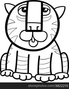 Black and White Cartoon Illustration of Cute Tiger Wild Cat Animal for Coloring Book