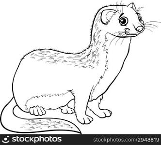 Black and White Cartoon Illustration of Cute Weasel Animal for Coloring Book