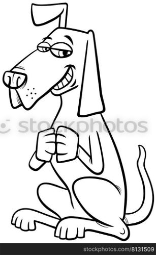 Black and white cartoon illustration of dog comic animal character coloring book page