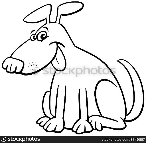 Black and white cartoon illustration of dog comic animal character coloring book page