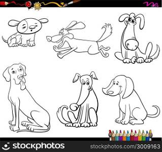 Black and White Cartoon Illustration of Dogs Animal Characters Set Coloring Book