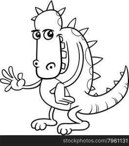 Black and White Cartoon Illustration of Dragon Fantasy Animal Character for Coloring Book