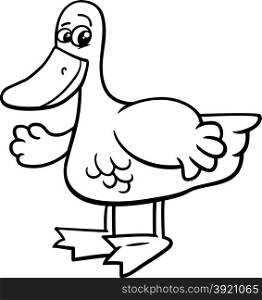 Black and White Cartoon Illustration of Duck Farm Bird Animal Character for Coloring Book