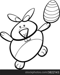 Black and White Cartoon Illustration of Easter Bunny with Egg for Coloring Book