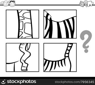 Black and White Cartoon Illustration of Education Game of Guessing Animals for Preschool Children