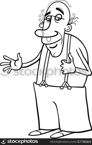 Black and White Cartoon Illustration of Elder Man Senior or Grandfather for Coloring Book
