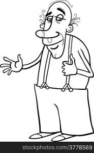 Black and White Cartoon Illustration of Elder Man Senior or Grandfather for Coloring Book