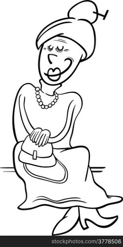 Black and White Cartoon Illustration of Elder Woman Senior or Grandmother for Coloring Book