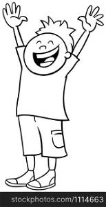 Black and White Cartoon Illustration of Elementary or Teen Age Happy Boy Character Coloring Book Page