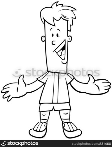 Black and White Cartoon Illustration of Elementary or Teen Age Happy Boy Character Coloring Book