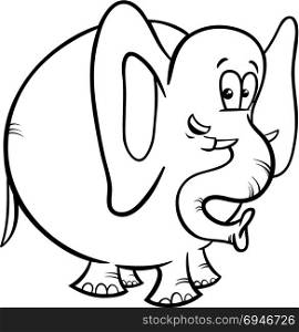 Black and White Cartoon Illustration of Elephant Animal Character Coloring Page