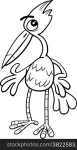 Black and White Cartoon Illustration of Fantasy Bird for Coloring Book