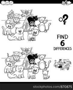 Black and White Cartoon Illustration of Finding Six Differences Between Pictures Educational Game for Children with Monkeys Animal Characters Coloring Book