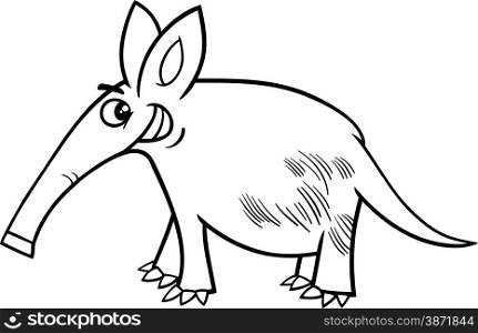 Black and White Cartoon Illustration of Funny Aardvark Animal Character for Coloring Book