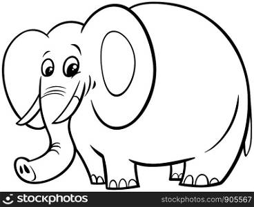 Black and White Cartoon Illustration of Funny African Elephant Comic Animal Character Coloring Book