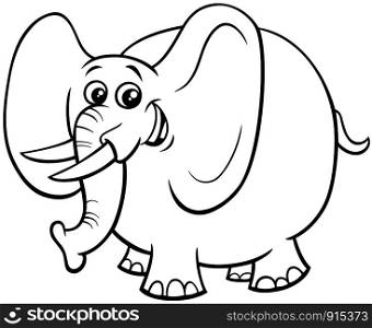Black and White Cartoon Illustration of Funny African Elephant Cute Animal Character Coloring Book
