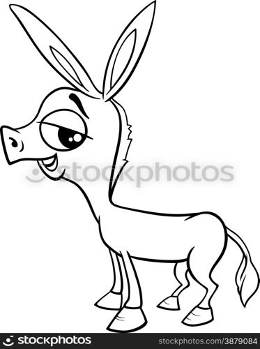 Black and White Cartoon Illustration of Funny Baby Donkey Farm Animal for Coloring Book