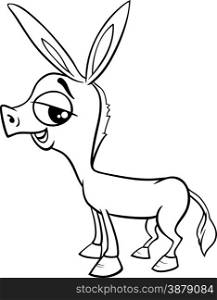Black and White Cartoon Illustration of Funny Baby Donkey Farm Animal for Coloring Book