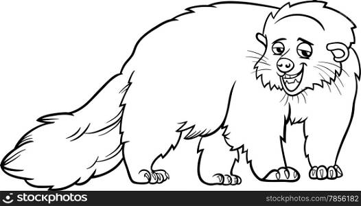 Black and White Cartoon Illustration of Funny Bearcat Wild Animal for Coloring Book