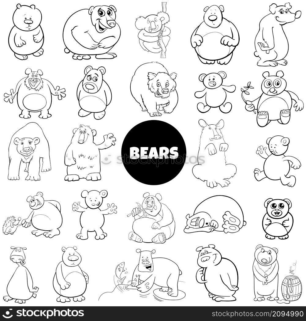 Black And White Cartoon Illustration Of Funny Bears Animal Characters ...