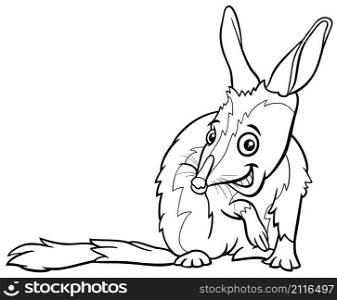 Black and white cartoon illustration of funny bilby or macrotis animal character coloring book page