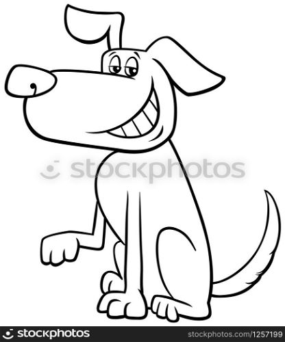 Black and White Cartoon Illustration of Funny Brown Toothy Smiling Dog Animal Character Coloring Book Page