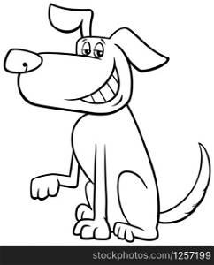 Black and White Cartoon Illustration of Funny Brown Toothy Smiling Dog Animal Character Coloring Book Page