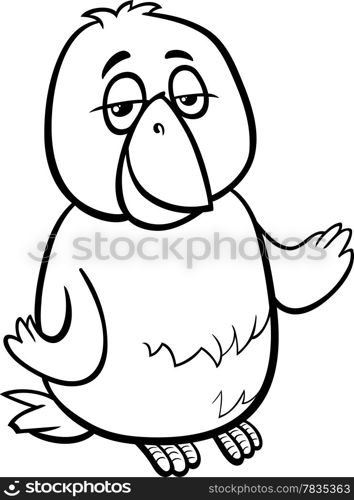 Black and White Cartoon Illustration of Funny Canary Bird Character for Coloring Book