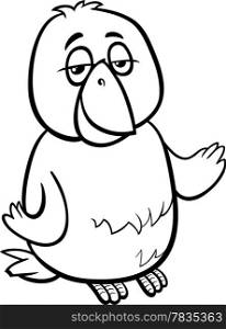 Black and White Cartoon Illustration of Funny Canary Bird Character for Coloring Book