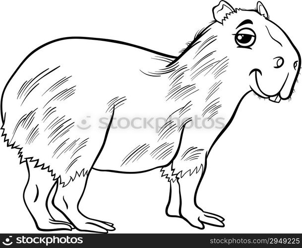 Black and White Cartoon Illustration of Funny Capybara Animal for Coloring Book