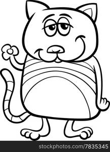 Black and White Cartoon Illustration of Funny Cat Character for Coloring Book