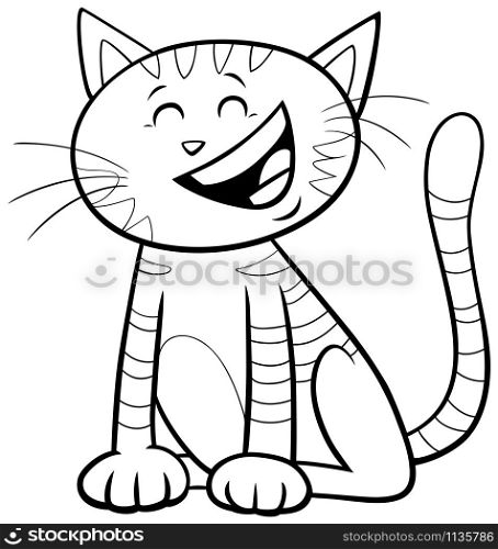 Black and White Cartoon Illustration of Funny Cat or Kitten Comic Animal Character Coloring Book Page
