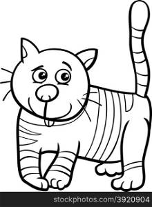 Black and White Cartoon Illustration of Funny Cat or Kitten for Coloring Book