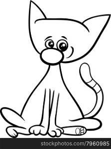 Black and White Cartoon Illustration of Funny Cat or Kitten Pet Animal Character Coloring Page
