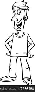 Black and White Cartoon illustration of Funny Cheerful Man for Coloring Book