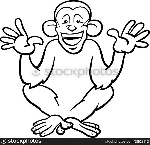 Black and White Cartoon Illustration of Funny Chimpanzee Ape Primate Animal for Coloring Book