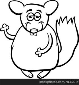 Black and White Cartoon Illustration of Funny Chinchilla Character for Coloring Book