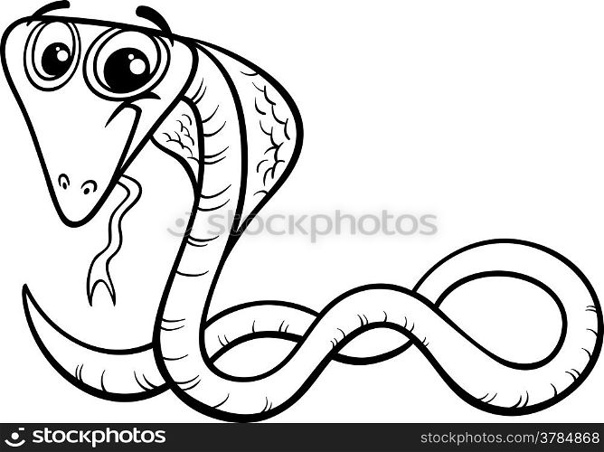 Black and White Cartoon Illustration of Funny Cobra Snake Reptile Animal for Coloring Book