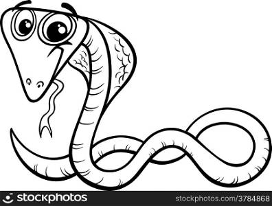 Black and White Cartoon Illustration of Funny Cobra Snake Reptile Animal for Coloring Book