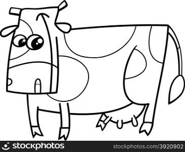 Black and White Cartoon Illustration of Funny Cow Farm Animal Character for Coloring Book