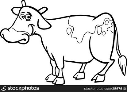 Black and White Cartoon Illustration of Funny Cow Farm Animal for Coloring Book