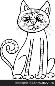 Black and White Cartoon Illustration of Funny Cross Eyed Cat for Coloring Book