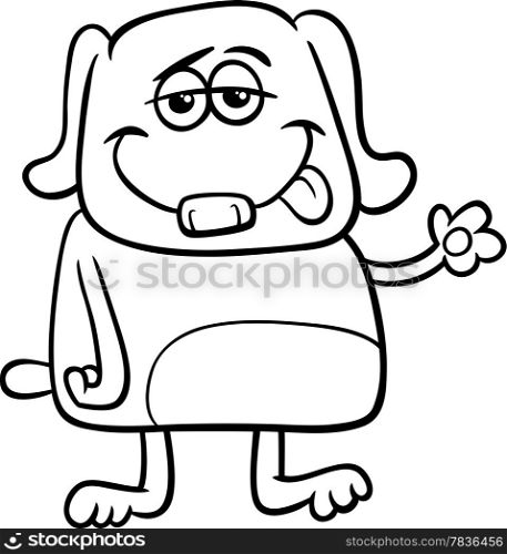 Black and White Cartoon Illustration of Funny Dog Character for Coloring Book