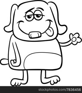 Black and White Cartoon Illustration of Funny Dog Character for Coloring Book
