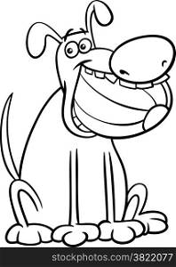 Black and White Cartoon Illustration of Funny Dog Character with Ball for Coloring Book