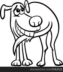 Black and White Cartoon Illustration of Funny Dog Chasing his Tail for Coloring Book