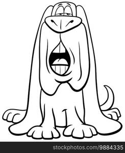 Black and white cartoon illustration of funny dog comic animal character barking or howling coloring book page
