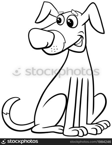 Black and white cartoon illustration of funny dog comic animal character coloring book page
