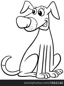 Black and white cartoon illustration of funny dog comic animal character coloring book page