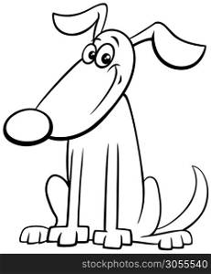 Black and White Cartoon Illustration of Funny Dog Comic Animal Character Coloring Book Page